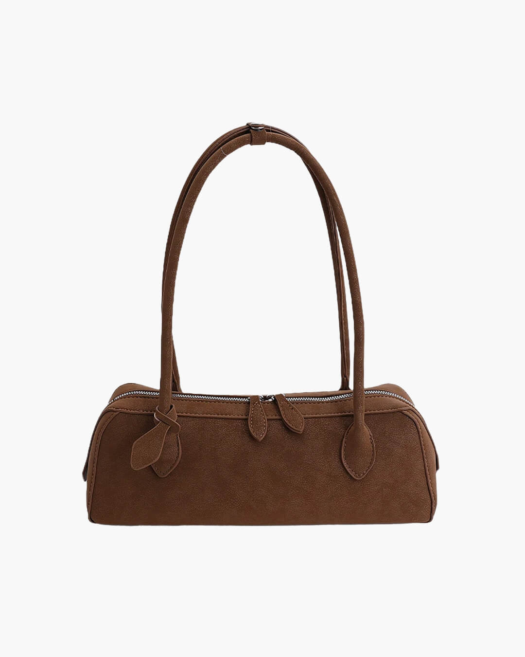 Adora Faux Suede Baguette Bag with Top Zip and Adjustable Strap
