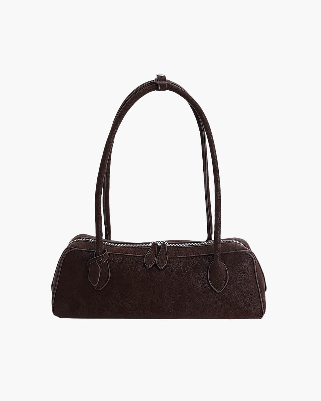 Adora Faux Suede Baguette Bag with Top Zip and Adjustable Strap