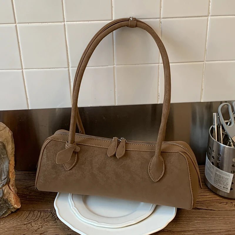Adora Faux Suede Baguette Bag with Top Zip and Adjustable Strap – view 4