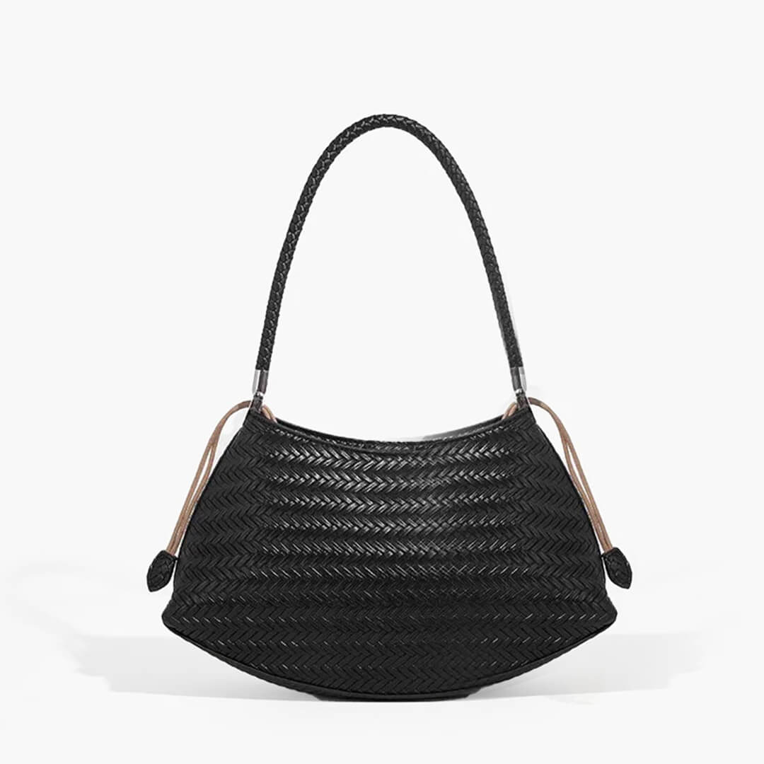 Alya Bohemian Woven Natural Fibre Shoulder Bag with Woven Handles – Black – view 1