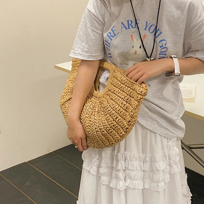 Bianca Handwoven Half-Moon Rattan Tote Bag with Top Handles – view 3