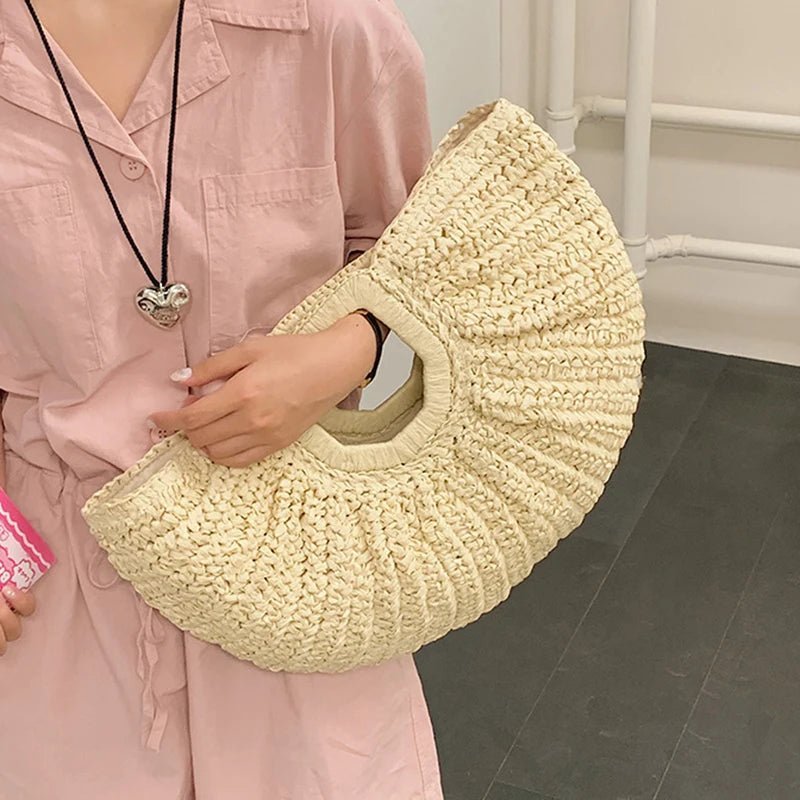 Bianca Handwoven Half-Moon Rattan Tote Bag with Top Handles – view 4