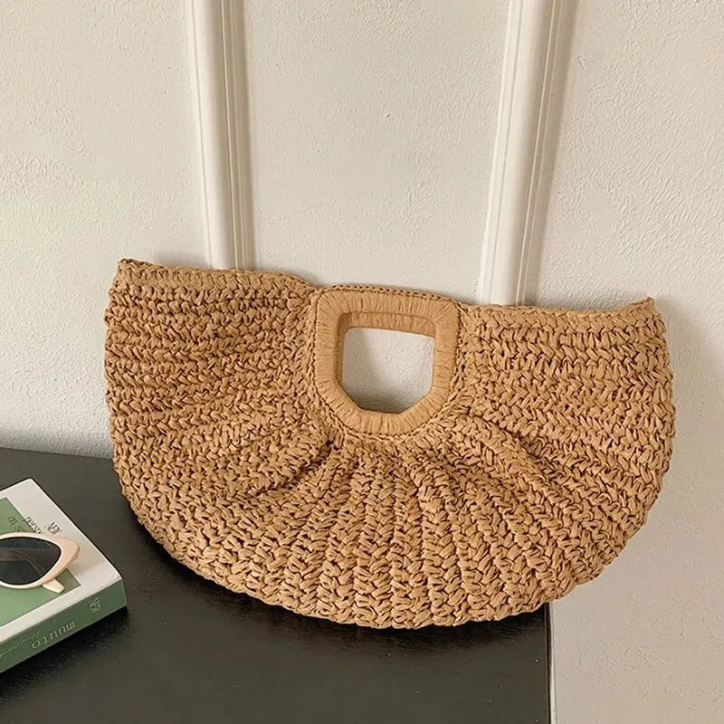 Bianca Handwoven Half-Moon Rattan Tote Bag with Top Handles – view 2