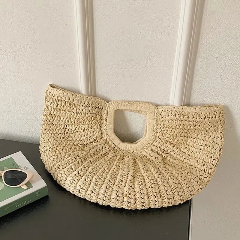 Bianca Handwoven Half-Moon Rattan Tote Bag with Top Handles – view 5