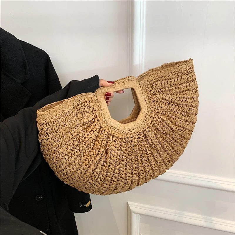 Bianca Handwoven Half-Moon Rattan Tote Bag with Top Handles
