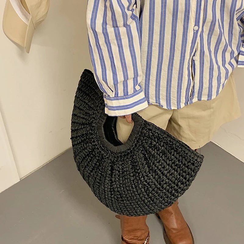 Bianca Handwoven Half-Moon Rattan Tote Bag with Top Handles – view 6