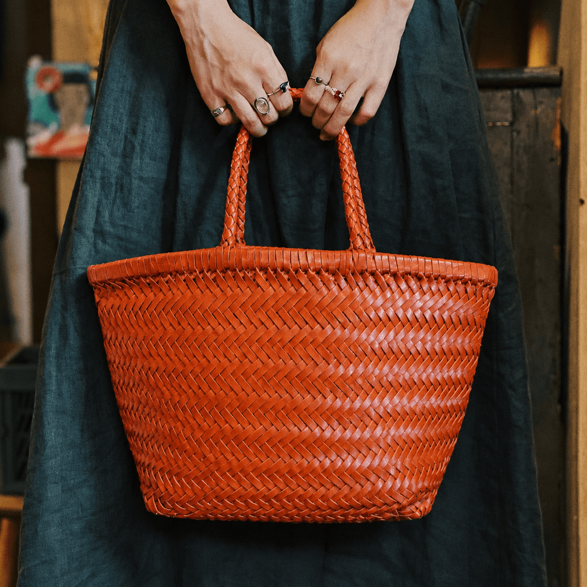 Anais Handwoven Vegan Leather Structured Tote Bag