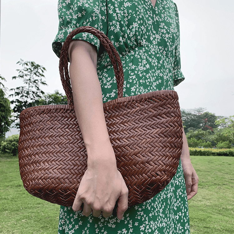 Anais Handwoven Vegan Leather Structured Tote Bag