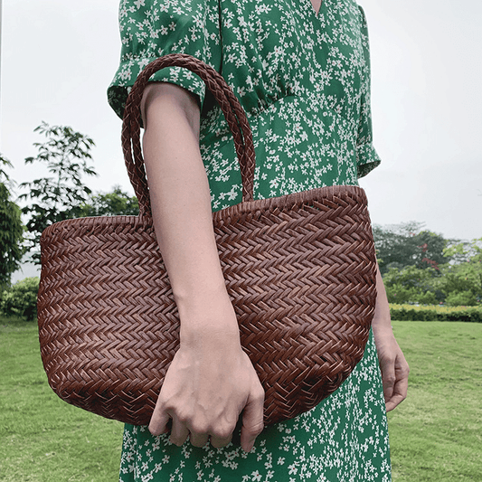 Anais Handwoven Vegan Leather Structured Tote Bag