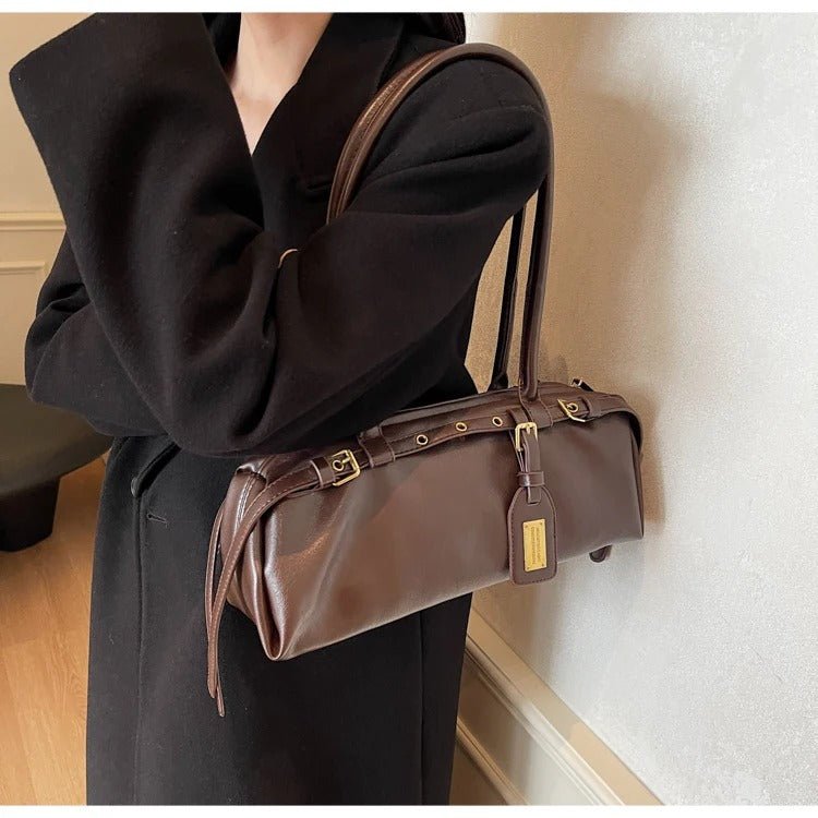 Audrey Minimalist PU Leather Shoulder Bag with Underarm Carry – Coffee – view 1