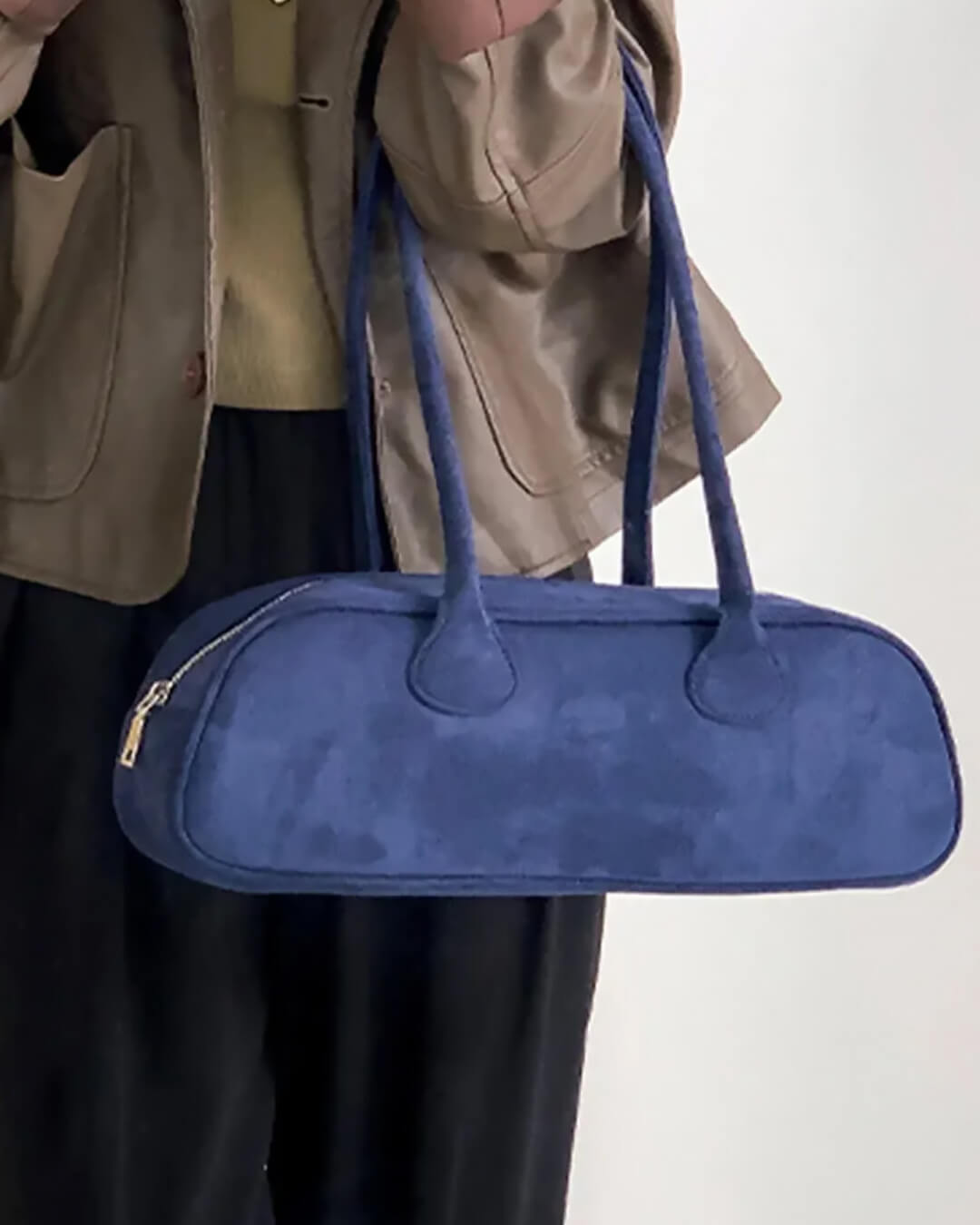 Aveline Vegan Suede One-Shoulder Bag with Soft Velvet Texture