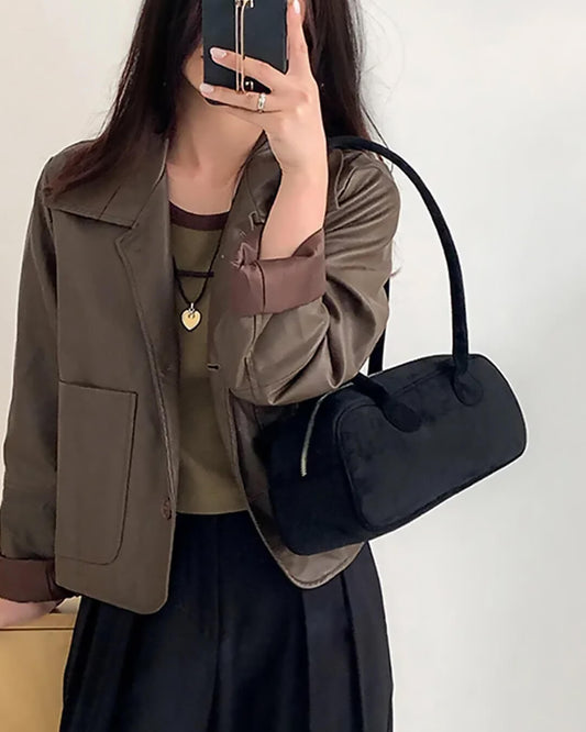 Aveline Vegan Suede One-Shoulder Bag with Soft Velvet Texture