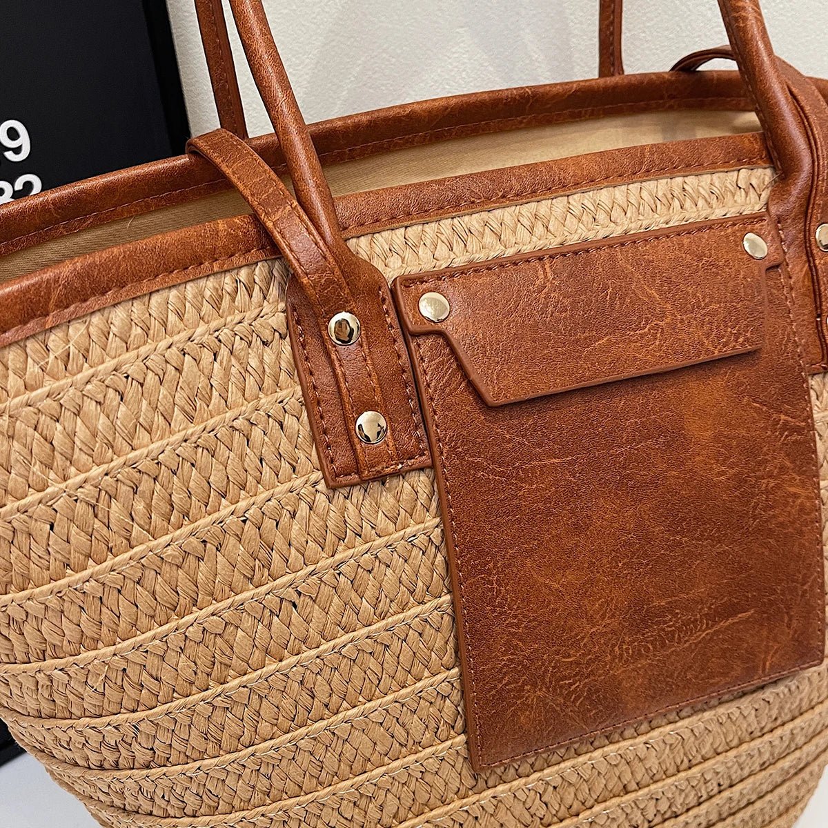 Beatrice Woven Straw Single-Shoulder Tote with Exterior Pocket – view 6