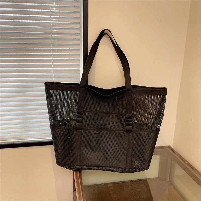Layla Large Canvas Beach Tote Bag with Mesh Panels