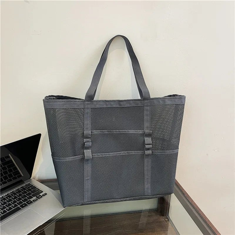 Layla Large Canvas Beach Tote Bag with Mesh Panels