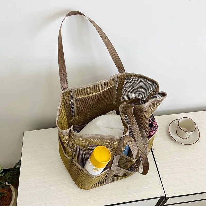 Layla Large Canvas Beach Tote Bag with Mesh Panels