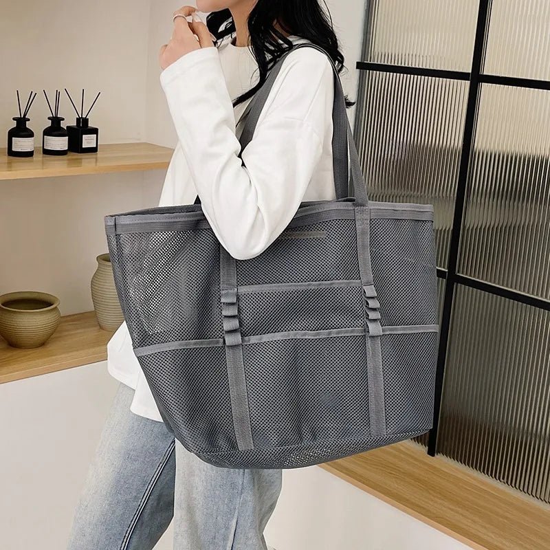 Layla Large Canvas Beach Tote Bag with Mesh Panels