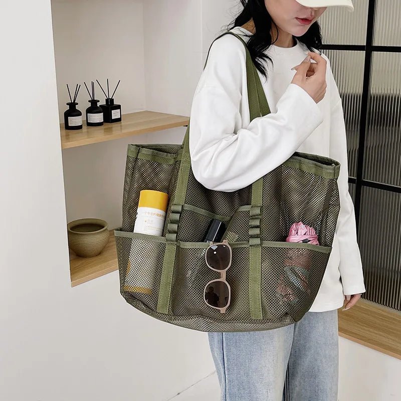 Layla Large Canvas Beach Tote Bag with Mesh Panels