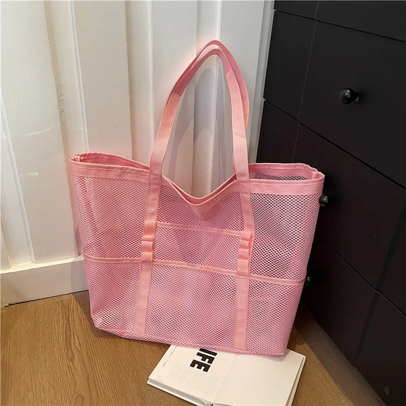 Layla Large Canvas Beach Tote Bag with Mesh Panels