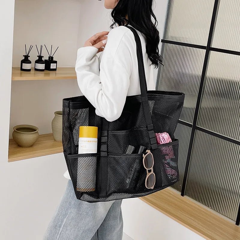Layla Large Canvas Beach Tote Bag with Mesh Panels