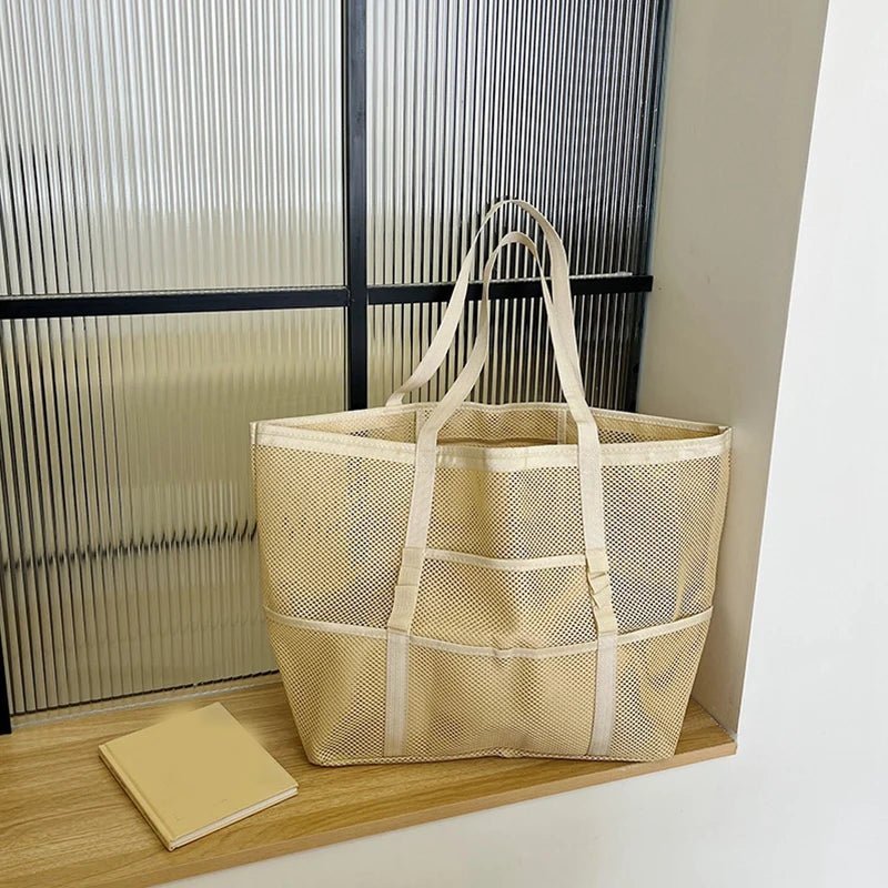 Layla Large Canvas Beach Tote Bag with Mesh Panels