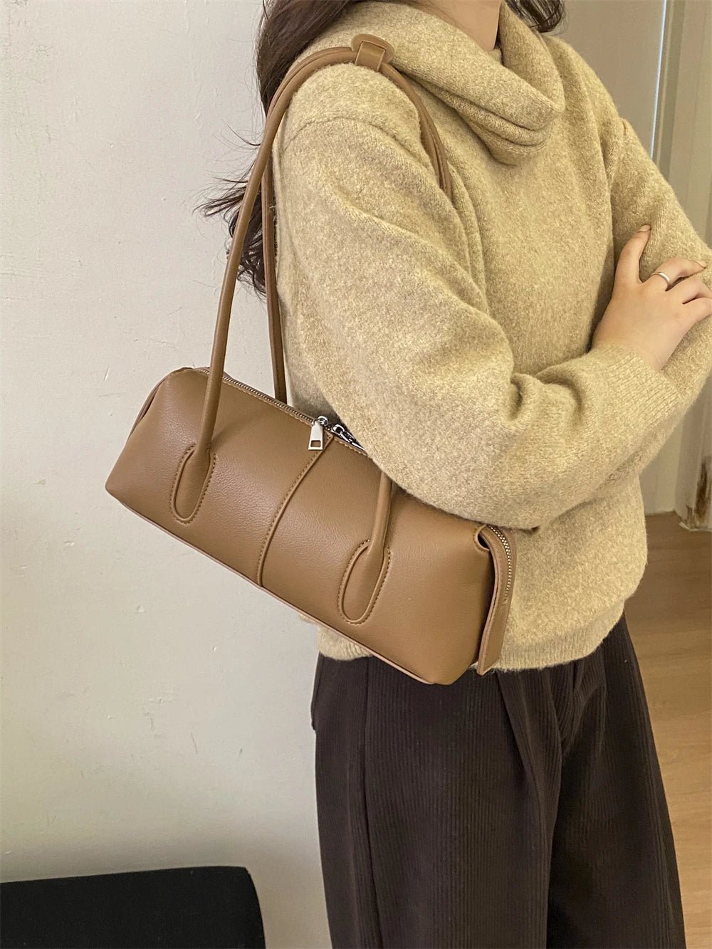 Beatrice Retro PU Suede Underarm Shoulder Bag with Zip
