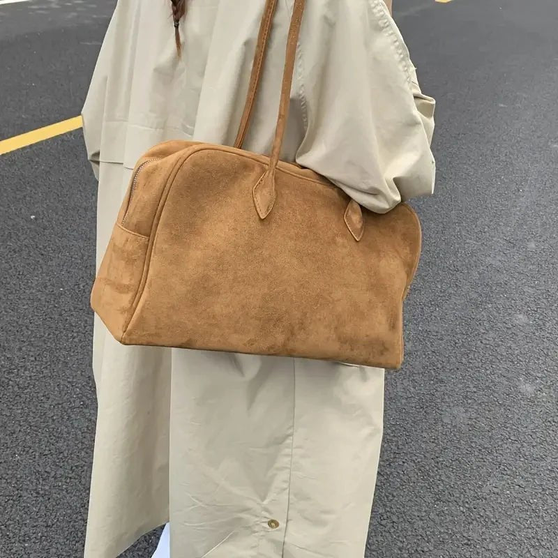 Beatrice Vintage Faux Suede Laptop Tote with Zip Closure