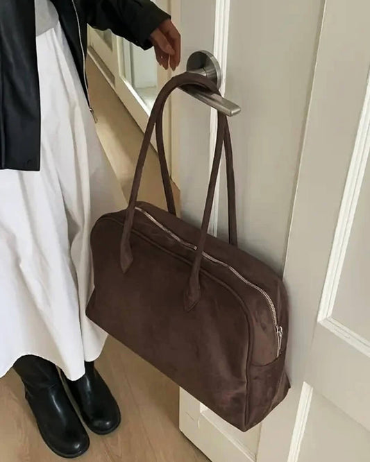 Beatrice Vintage Faux Suede Laptop Tote with Zip Closure