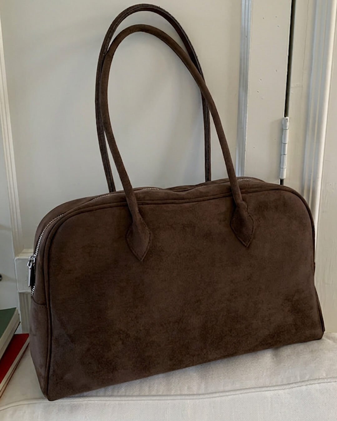 Beatrice Vintage Faux Suede Laptop Tote with Zip Closure