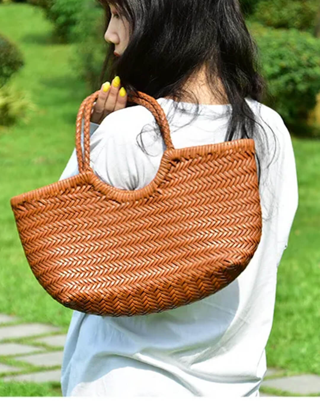 Beatrice Crosshatch Woven Vegan Leather Tote with Top Handles