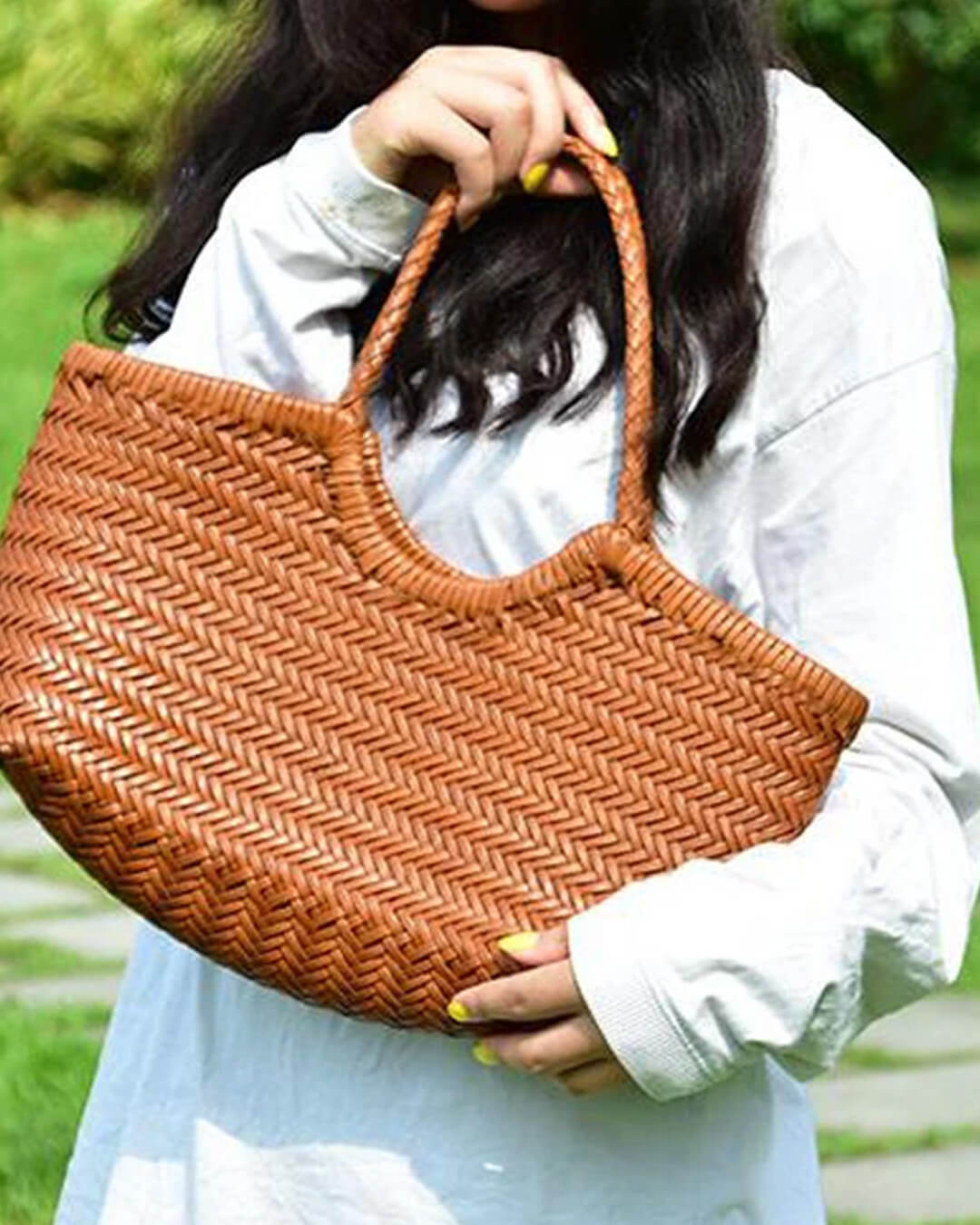 Beatrice Crosshatch Woven Vegan Leather Tote with Top Handles