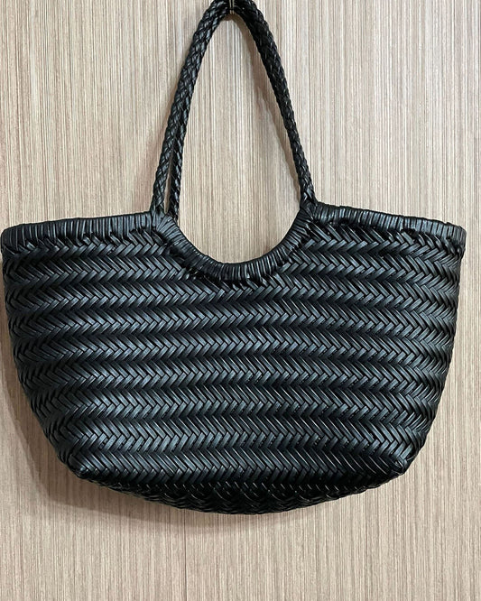 Beatrice Crosshatch Woven Vegan Leather Tote with Top Handles