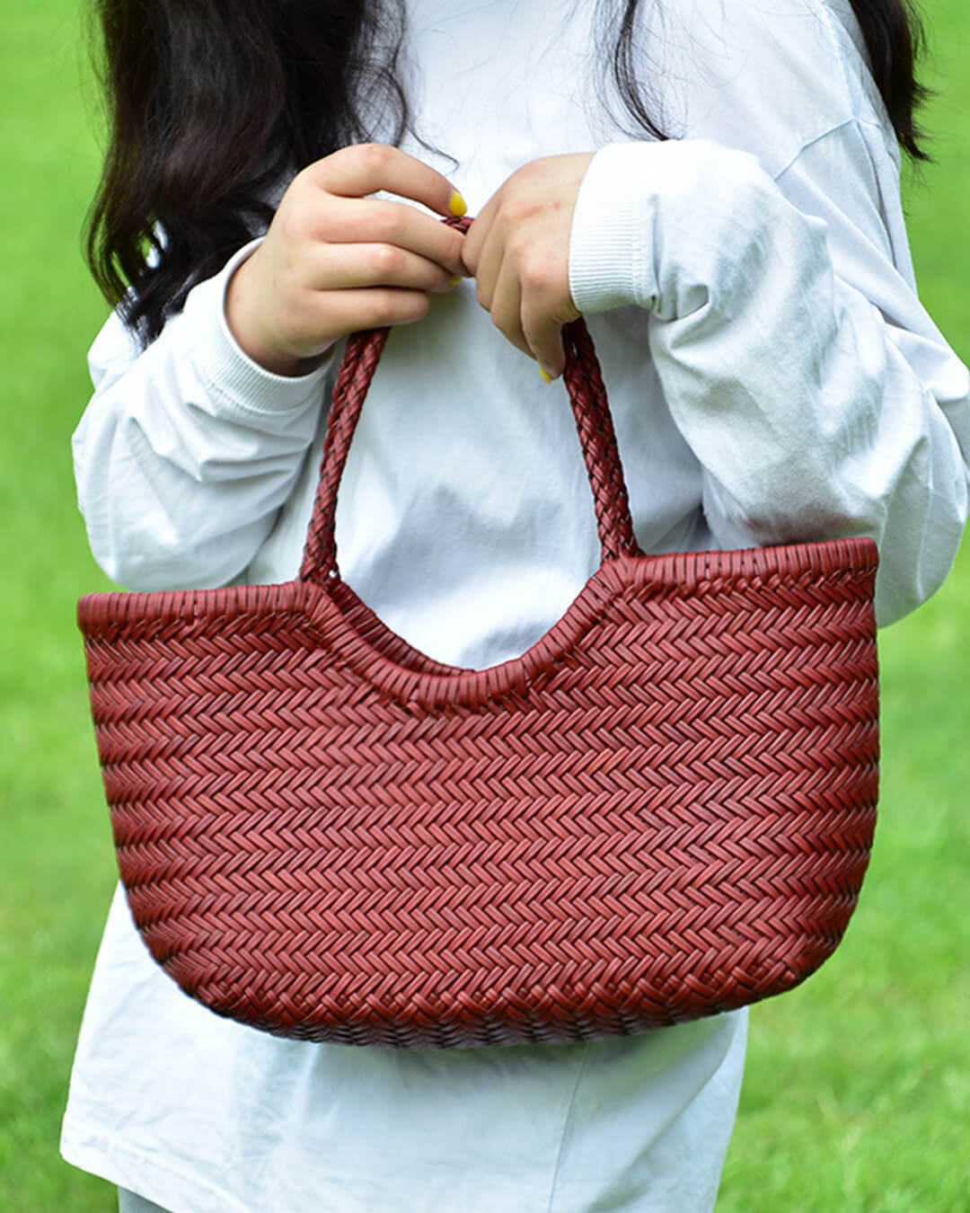 Beatrice Crosshatch Woven Vegan Leather Tote with Top Handles