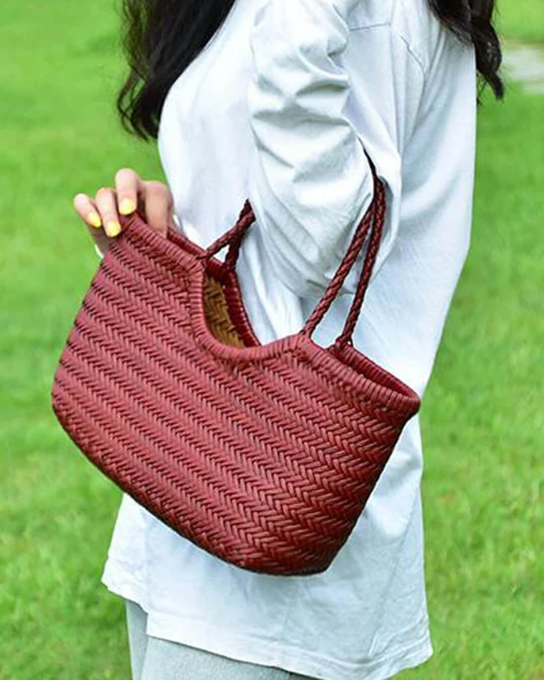 Beatrice Crosshatch Woven Vegan Leather Tote with Top Handles