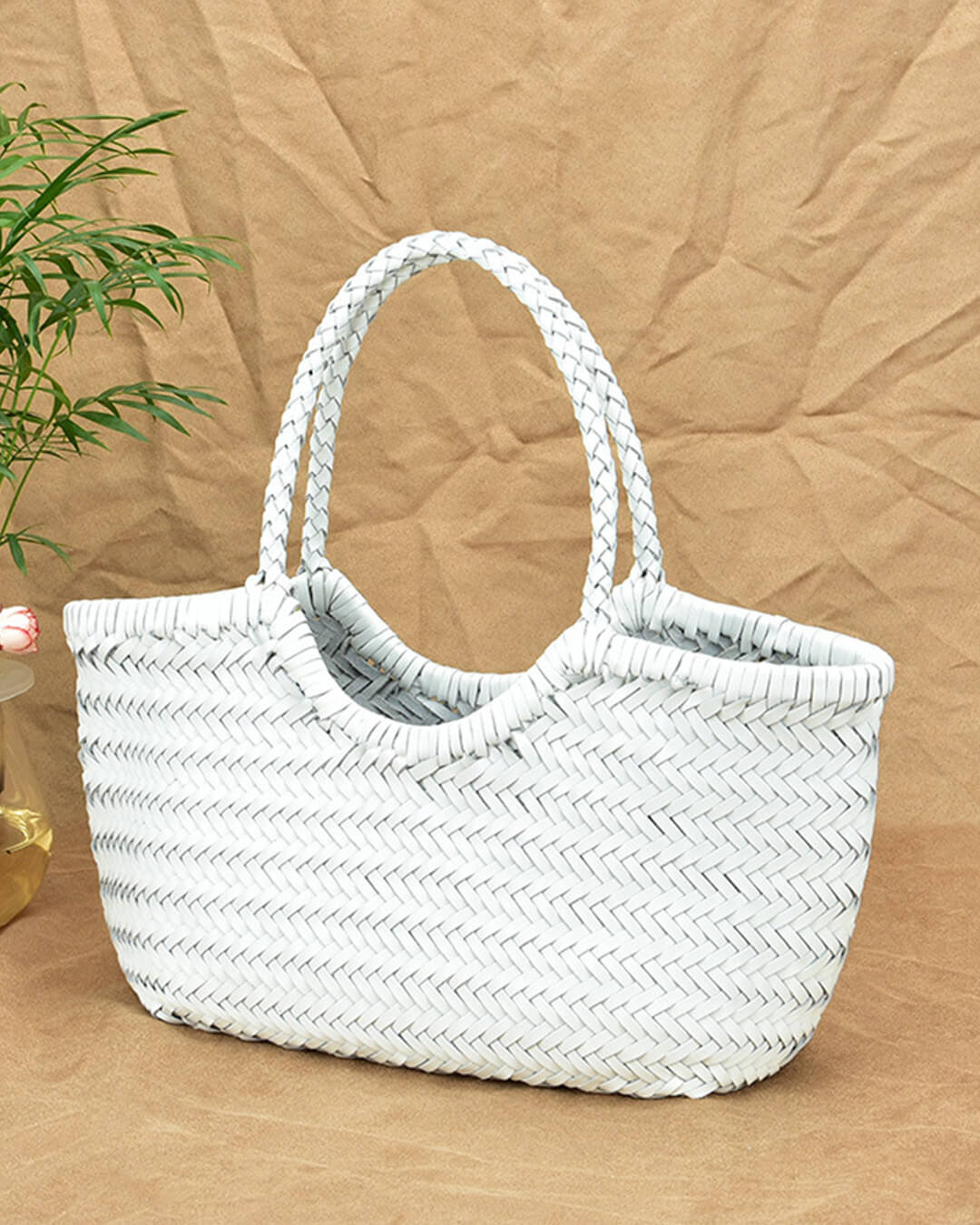Beatrice Crosshatch Woven Vegan Leather Tote with Top Handles