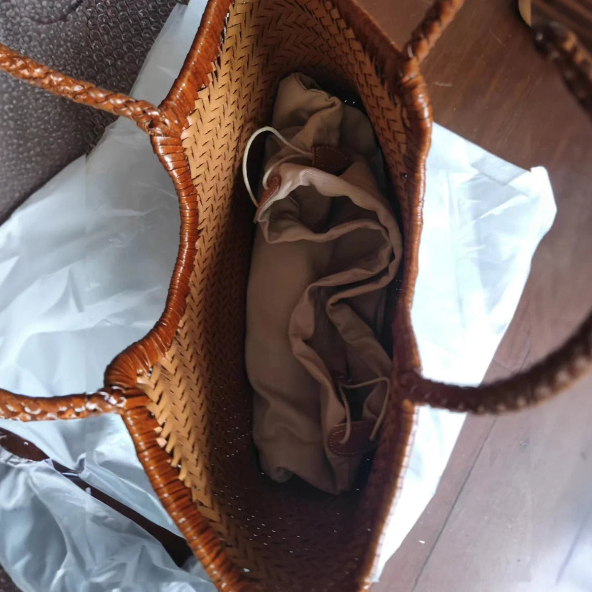 Beatrice Crosshatch Woven Vegan Leather Tote with Top Handles