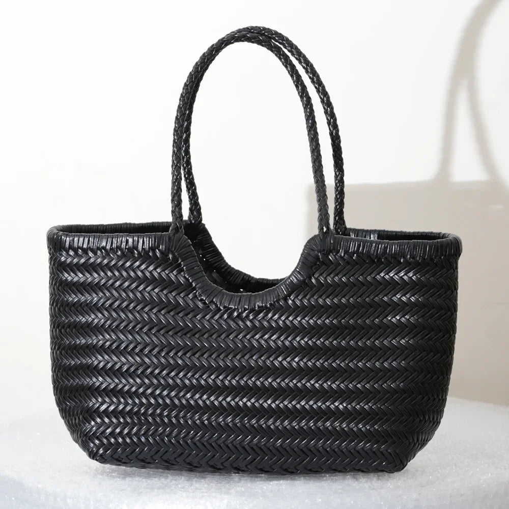 Beatrice Crosshatch Woven Vegan Leather Tote with Top Handles