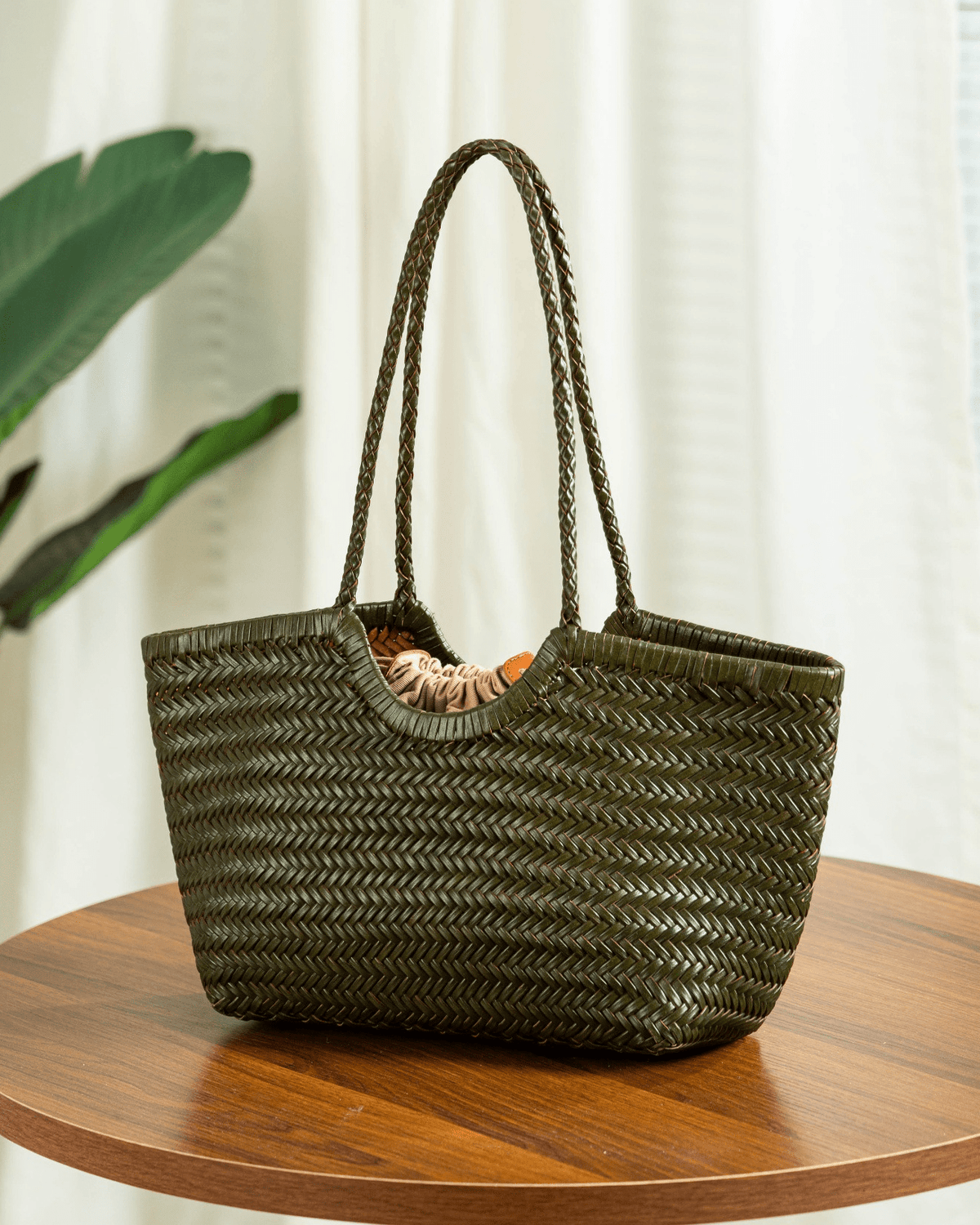 Beatrice Crosshatch Woven Vegan Leather Tote with Top Handles