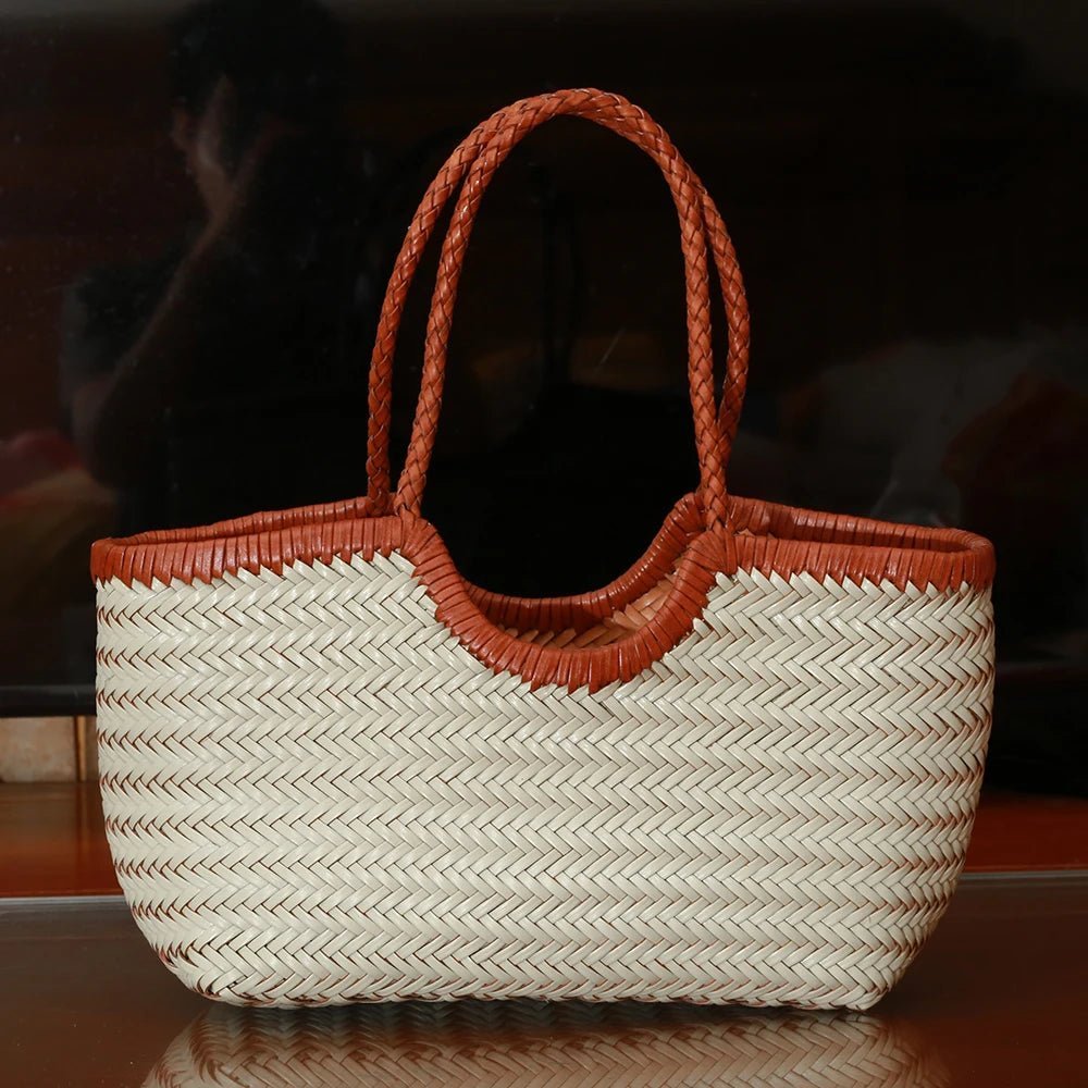 Beatrice Crosshatch Woven Vegan Leather Tote with Top Handles – view 8