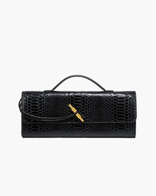 Bianca Croc-Embossed Vegan Leather Bag with Gold Twist Lock