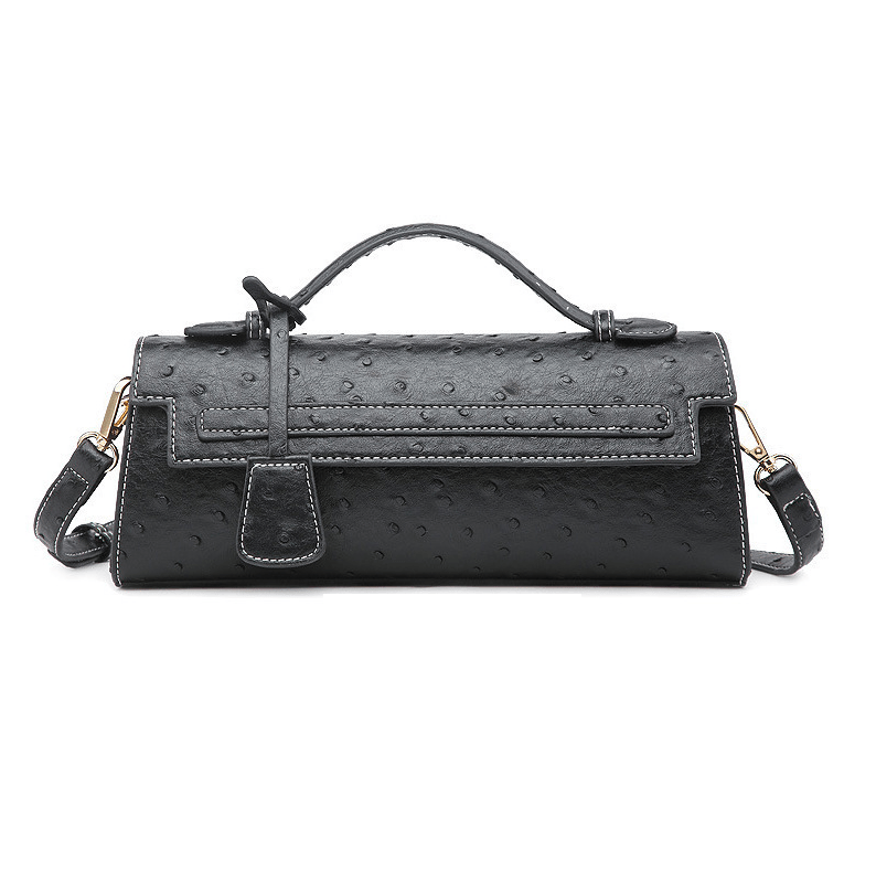 Jasmin Ostrich-Embossed Vegan Leather Top Handle Clutch