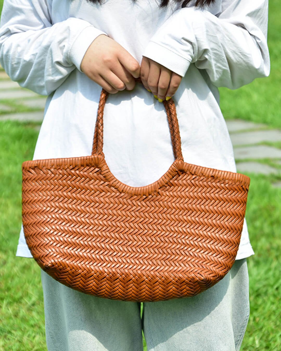 Bianca Handwoven Vegan Leather Tote Bag with Shoulder Straps