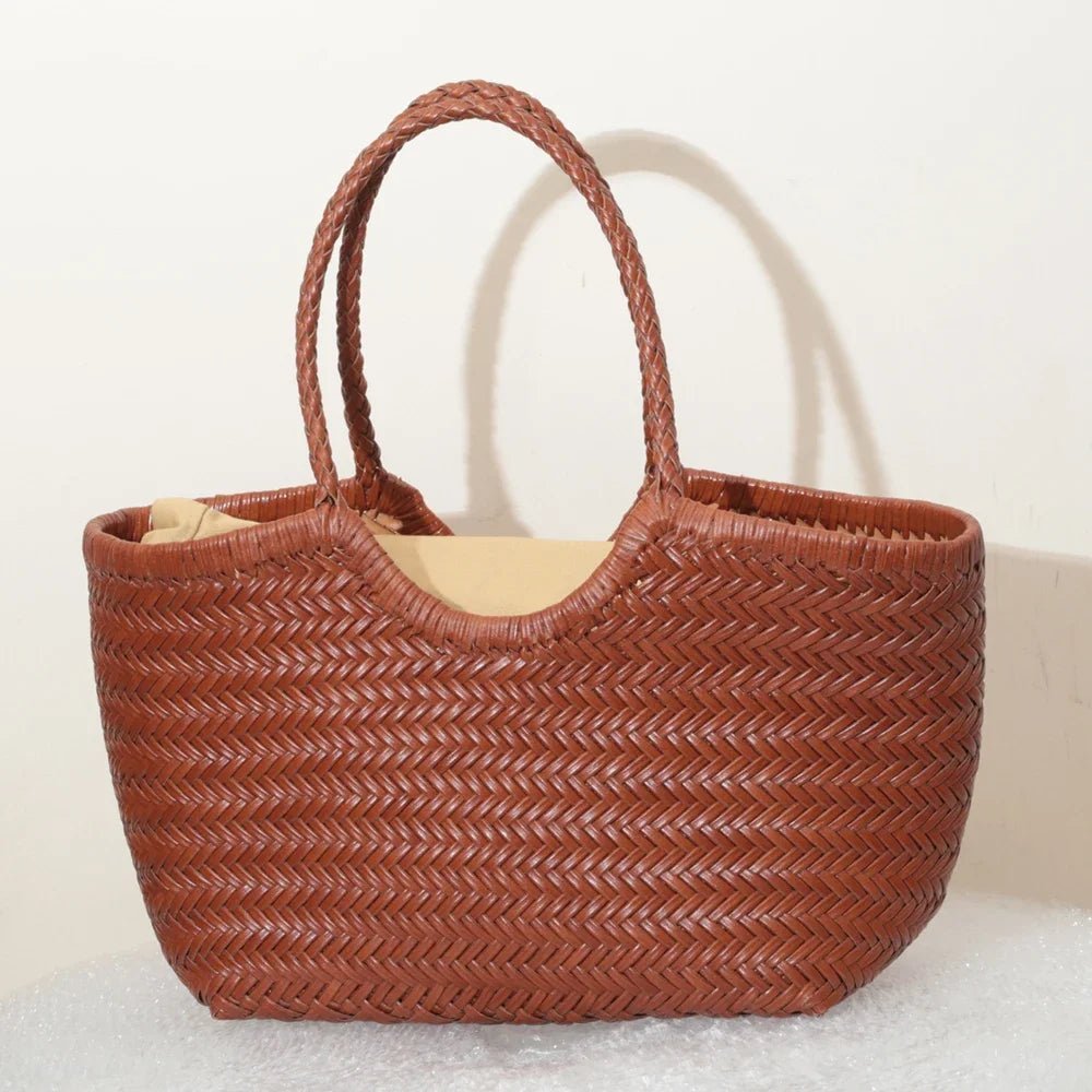Bianca Handwoven Vegan Leather Tote Bag with Shoulder Straps
