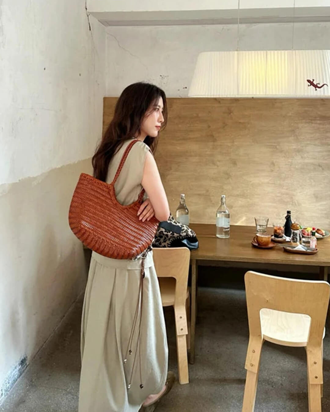 Bianca Handwoven Vegan Leather Tote Bag with Shoulder Straps