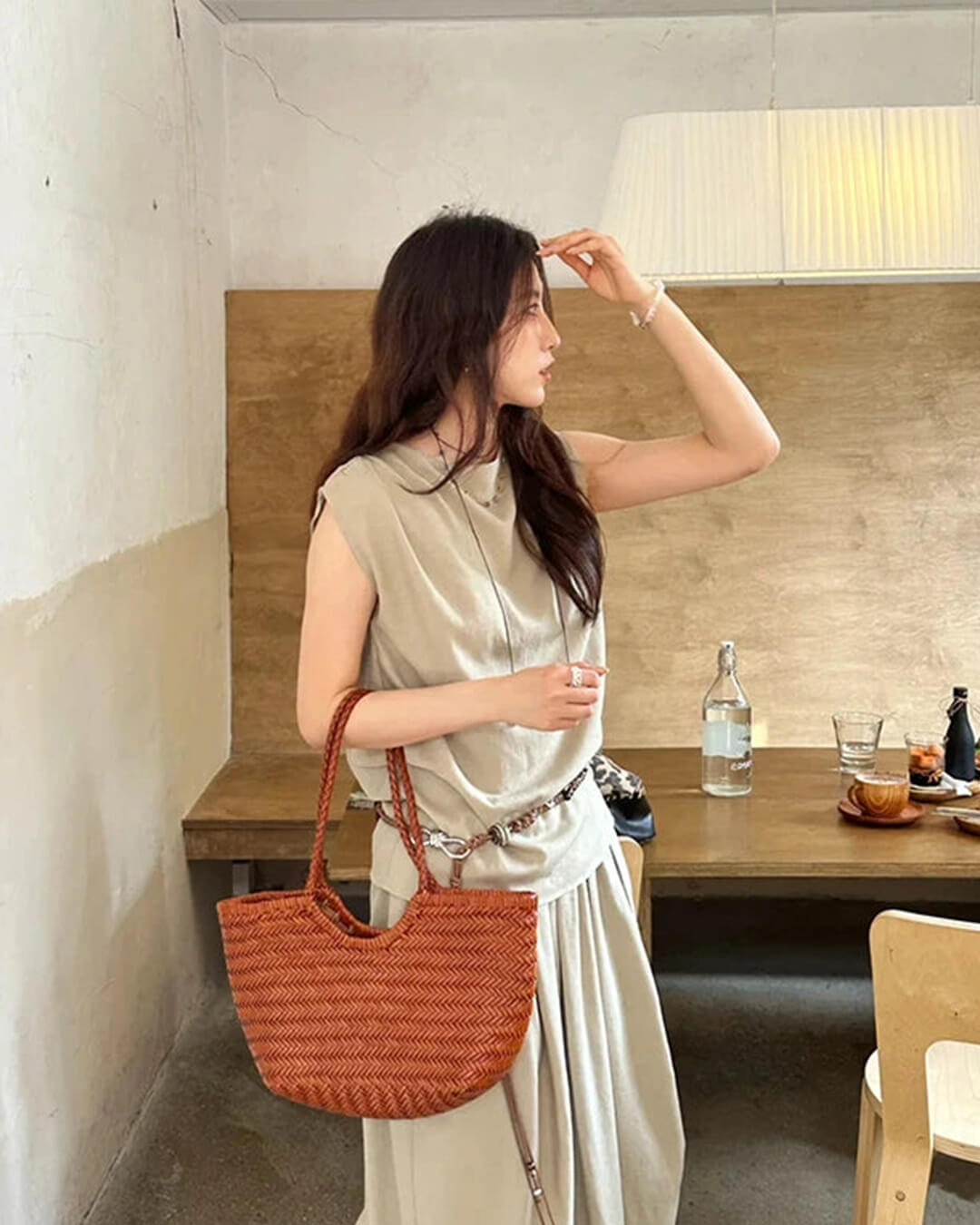 Bianca Handwoven Vegan Leather Tote Bag with Shoulder Straps – view 5