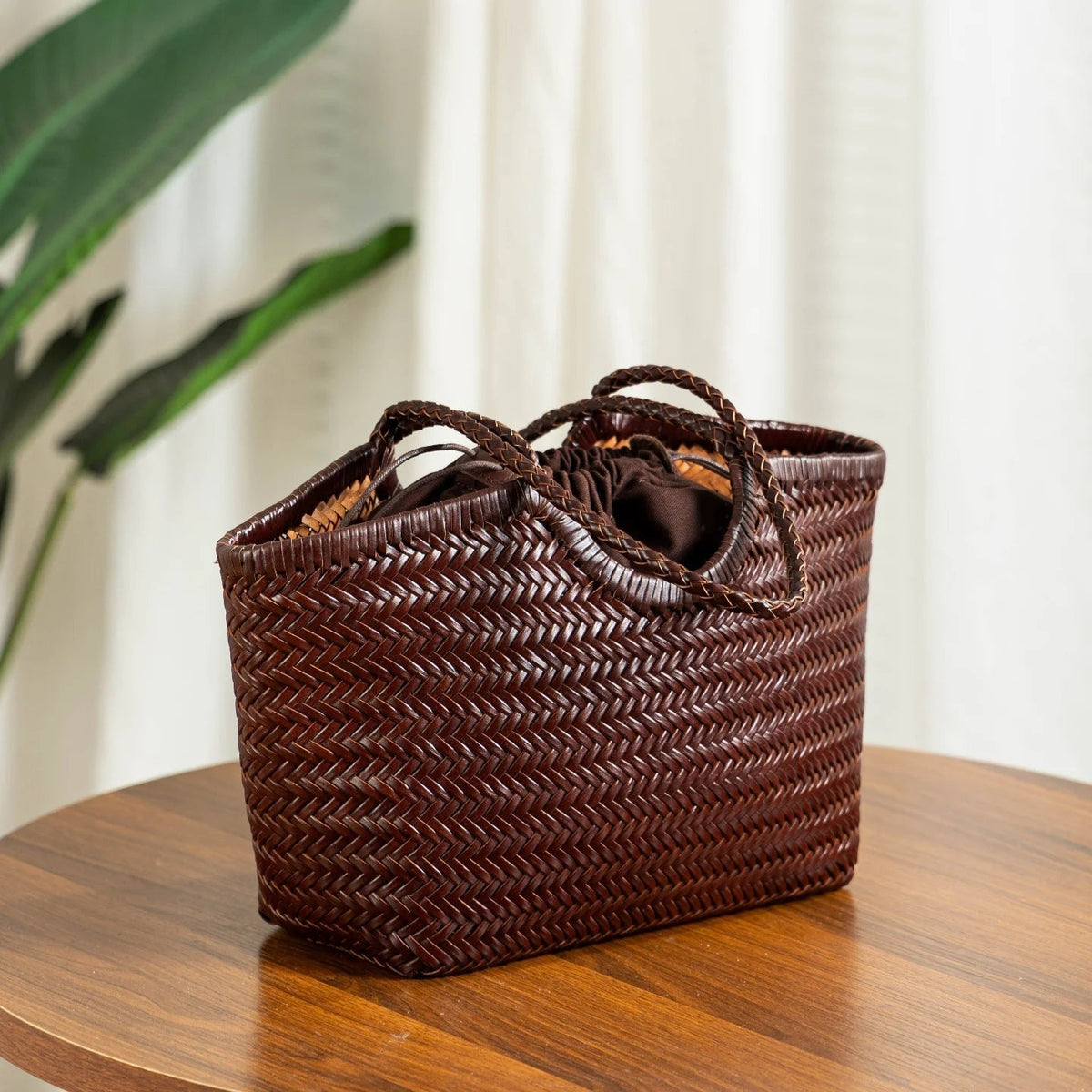 Bianca Handwoven Vegan Leather Tote Bag with Shoulder Straps