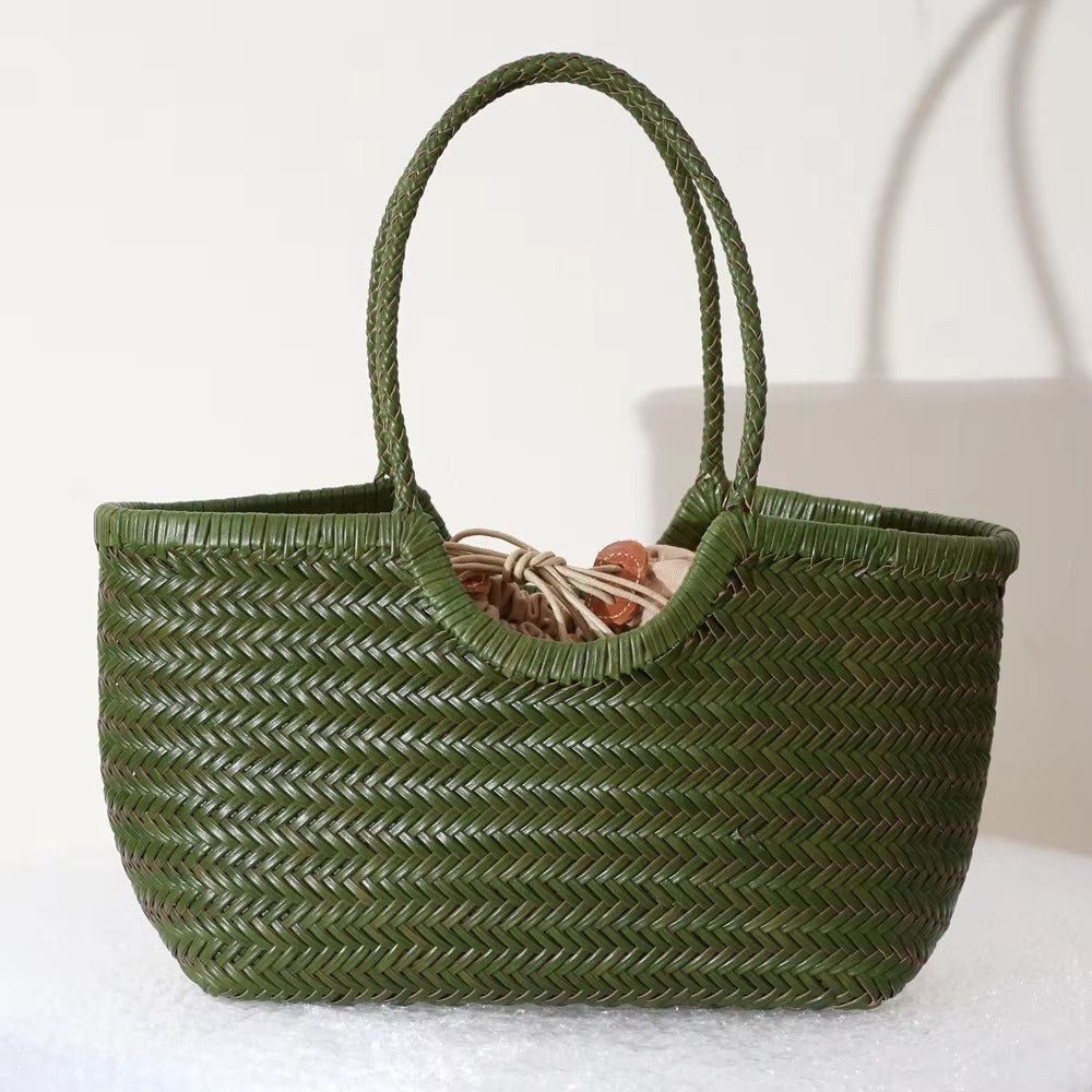 Bianca Handwoven Vegan Leather Tote Bag with Shoulder Straps