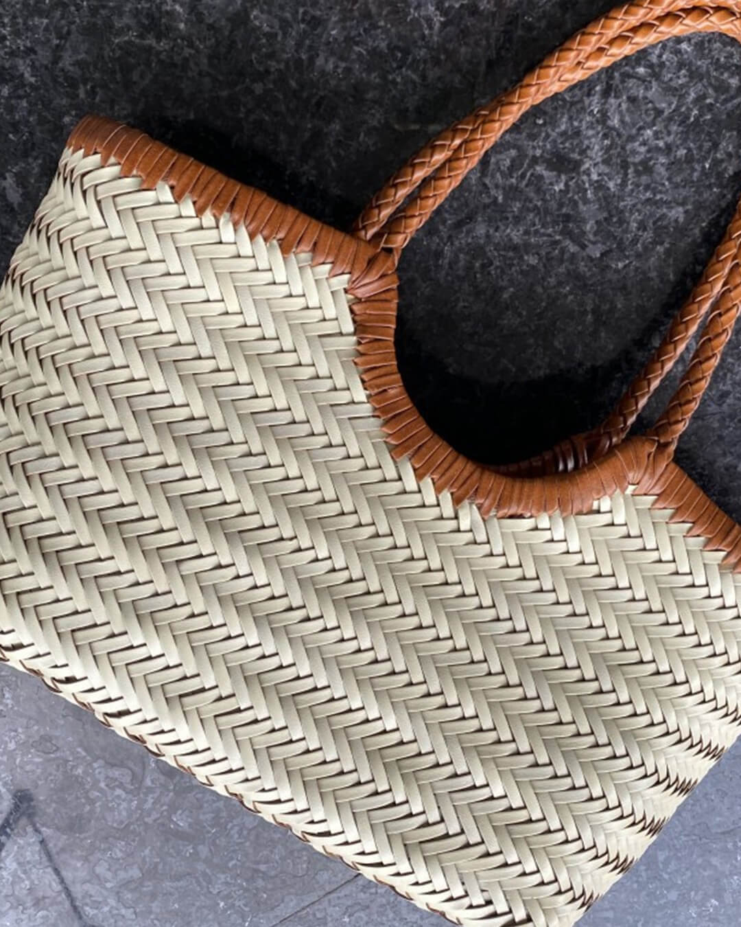 Bianca Handwoven Vegan Leather Tote Bag with Shoulder Straps – view 8