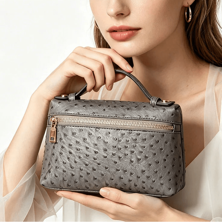 Bianca Ostrich Pattern Vegan Leather Cosmetic Bag with Zip