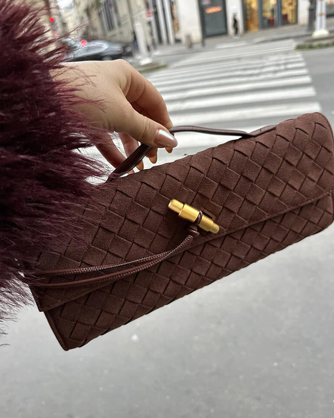 Bianca Faux Suede Bag with Golden Tie Knot Detail